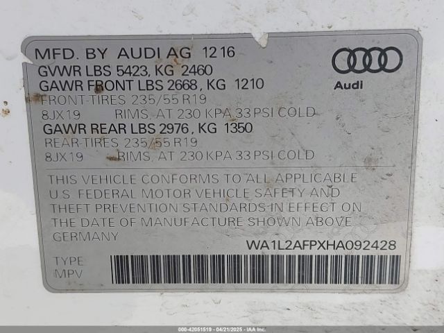 WA1L2AFPXHA092428 Audi Q5 2.0t Premium
