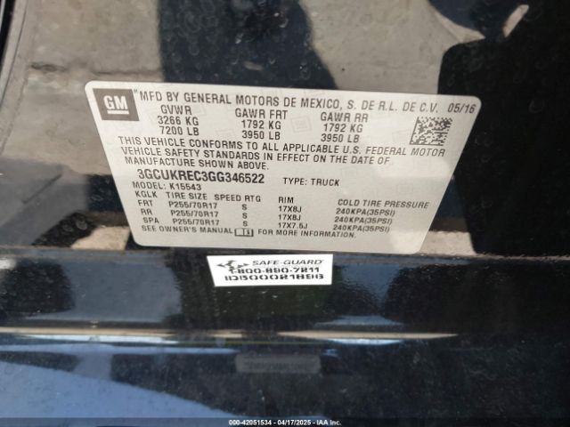 3GCUKREC3GG346522 Chevrolet Silverado 1500 1lt