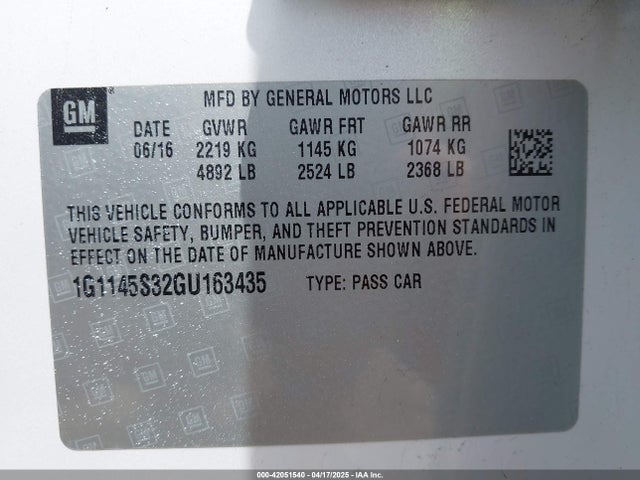 1G1145S32GU163435 Chevrolet IMPALA 2LZ
