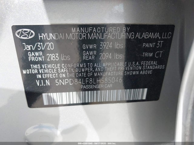 5NPD84LF8LH585046 Hyundai Elantra Value Edition