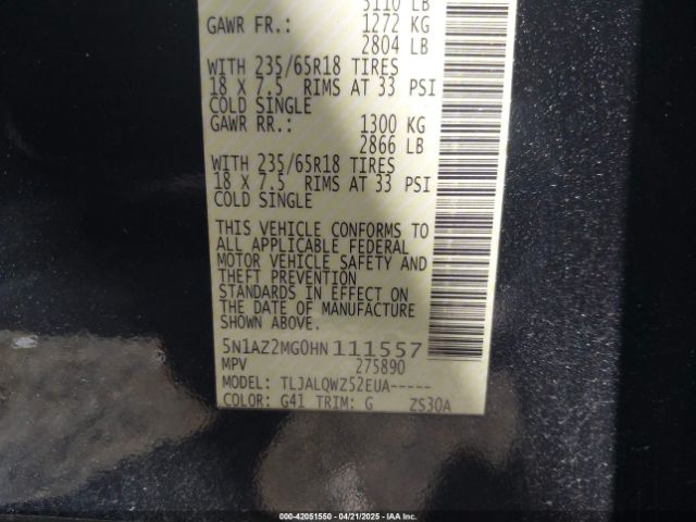 5N1AZ2MG0HN111557 Nissan MURANO SV
