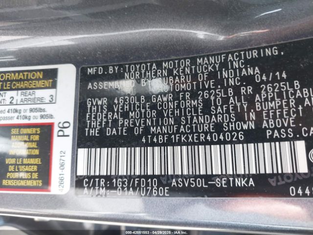 4T4BF1FKXER404026 Toyota CAMRY LE