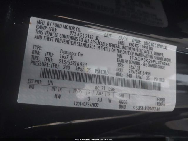 1FADP3K29EL374244 Ford FOCUS SE