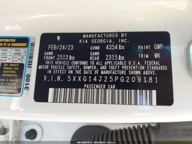 5XXG14J25PG209181 KIA K5 LXS