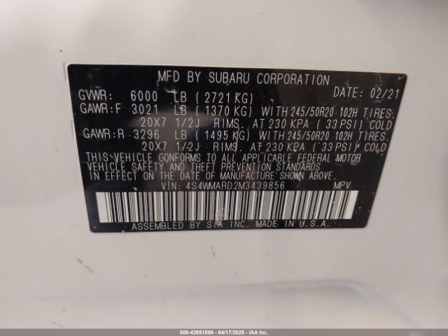 4S4WMARD2M3439856 Subaru Ascent Touring