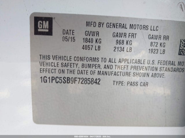 1G1PC5SB9F7285842 Chevrolet Cruze 1lt Auto
