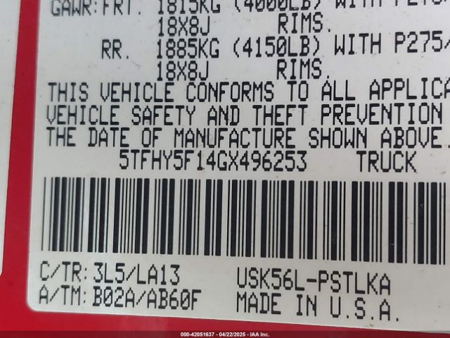 5TFHY5F14GX496253 Toyota Tundra Limited 5.7l V8