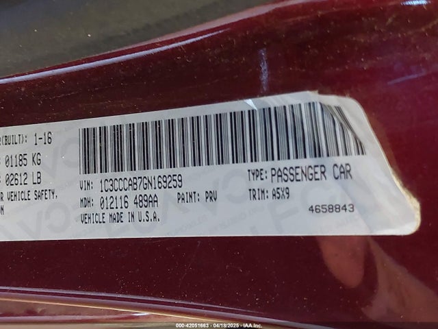 1C3CCCAB7GN169259 Chrysler 2016