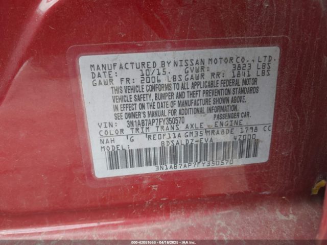 3N1AB7AP7FY350570 Nissan SENTRA SV