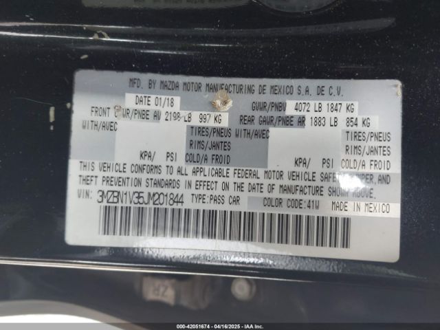 3MZBN1V35JM201844 Mazda Mazda3 Touring