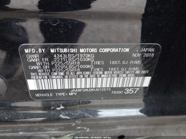 2019 MITSUBISHI OUTLANDER SPORT JA4AP3AU2KU012515 Photo 8