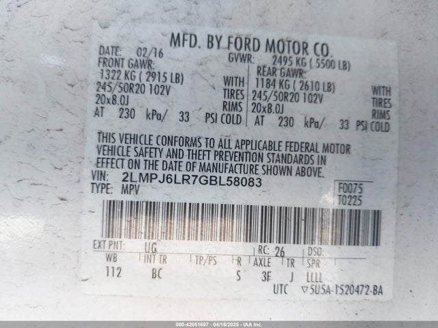 2LMPJ6LR7GBL58083 Lincoln Mkx Reserve