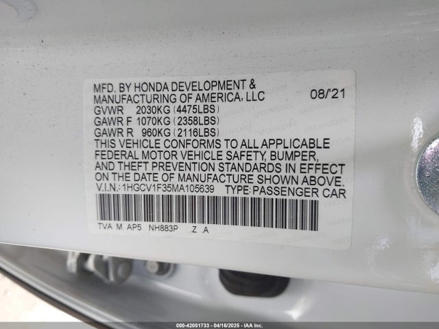 1HGCV1F35MA105639 Honda Accord Sport