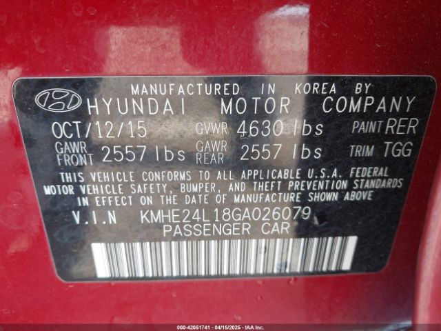 KMHE24L18GA026079 Hyundai Sonata Hybrid Se