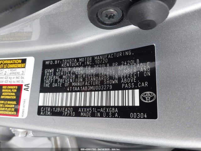 4T1AA1AB3MU003279 Toyota Avalon Xle Hybrid