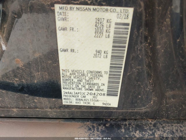 1N4AL3AP3JC204208 Nissan Altima 2.5 Sl