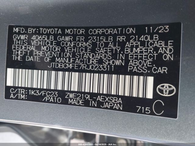 JTDBCMFE7RJ023311 Toyota Corolla Hybrid Se