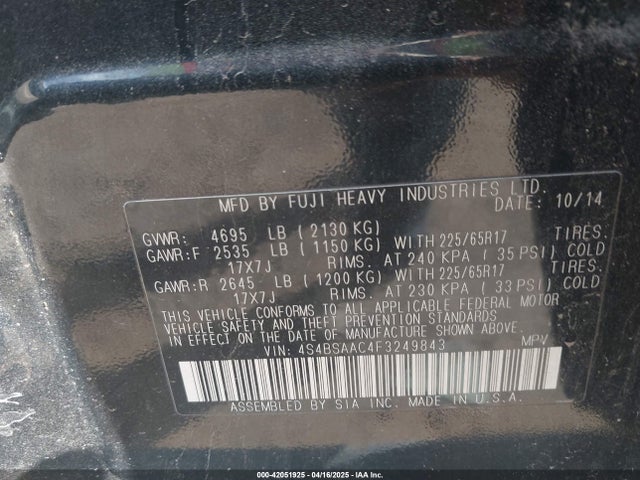 4S4BSAAC4F3249843 Subaru Outback 2.5i