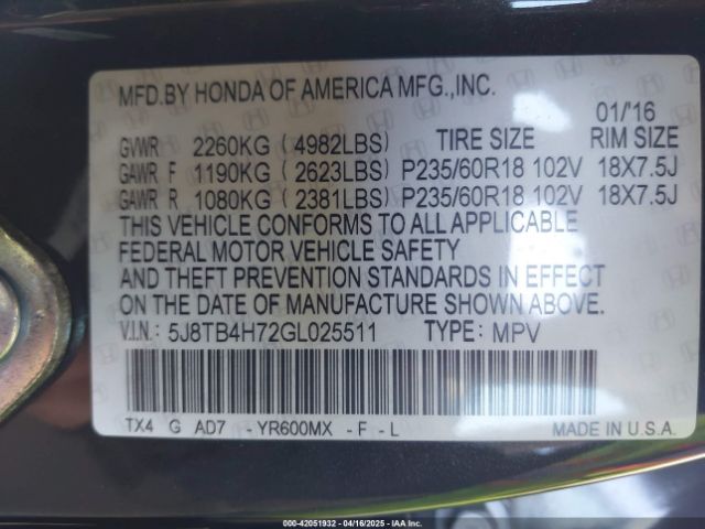 5J8TB4H72GL025511 Acura Rdx Advance Package