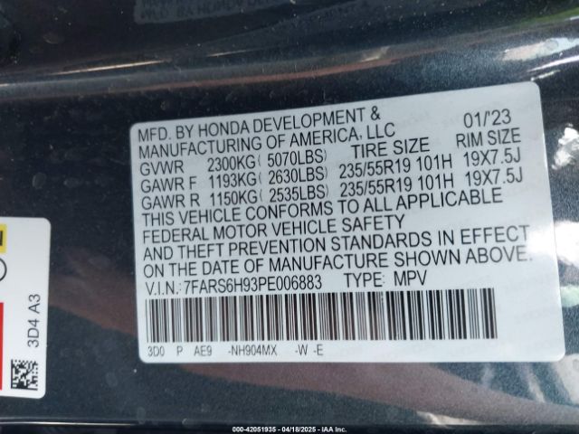 7FARS6H93PE006883 Honda Cr-v Hybrid Sport Touring