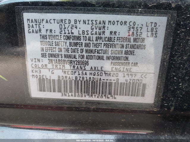 3N1AB8BV9RY289696 Nissan Sentra S Xtronic Cvt