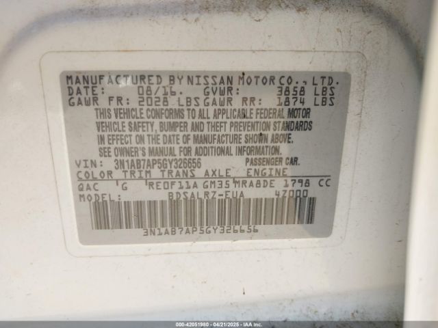 3N1AB7AP5GY326656 Nissan SENTRA SR