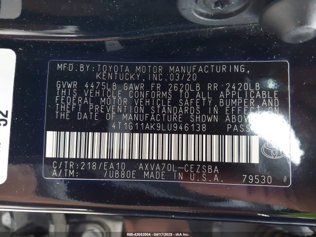 4T1G11AK9LU946138 Toyota CAMRY SE