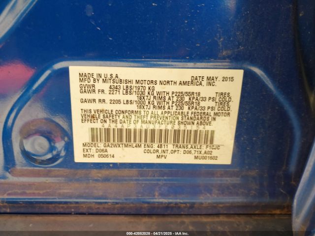 4A4AP3AU3FE035154 Mitsubishi Outlander Sport Es