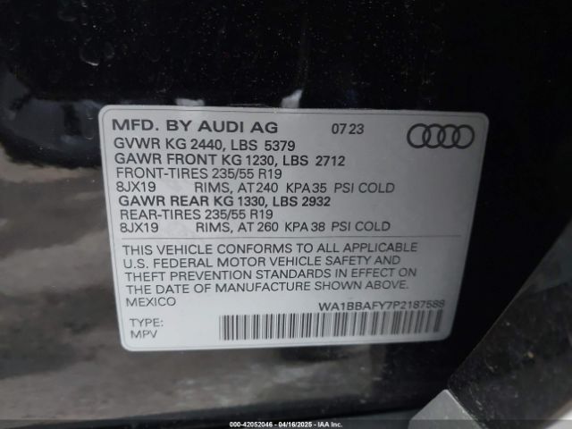 WA1BBAFY7P2187588 Audi Q5 Premium Plus 40 Tfsi Quattro S Tronic