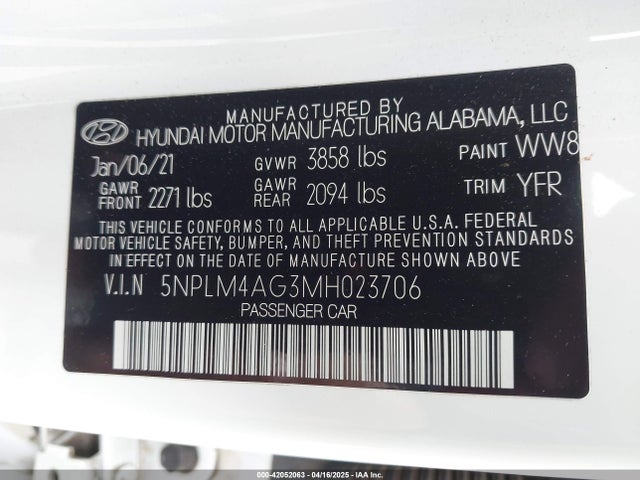 5NPLM4AG3MH023706 Hyundai ELANTRA SEL