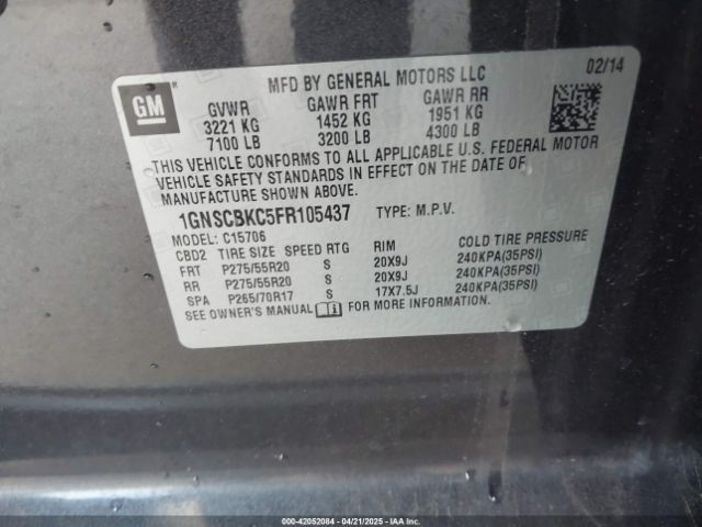 1GNSCBKC5FR105437 Chevrolet Tahoe Lt