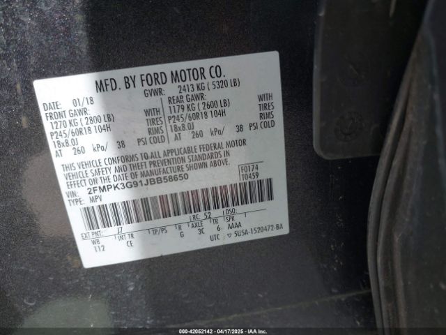 2FMPK3G91JBB58650 Ford EDGE SE