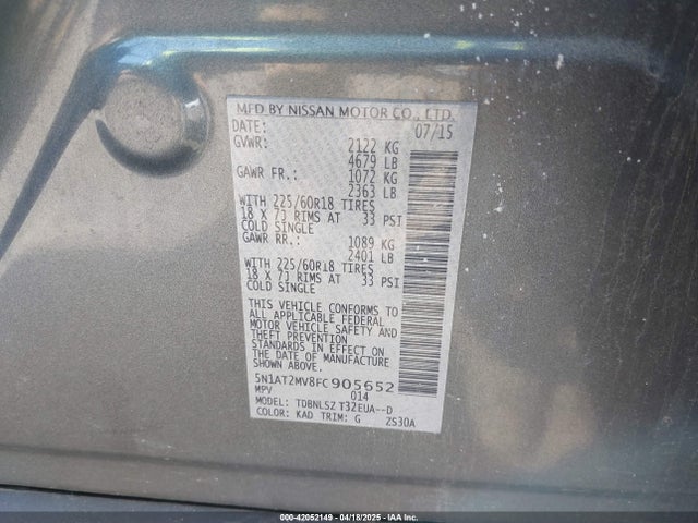 Nissan Rogue Sl 2015 5N1AT2MV8FC905652 Image 9
