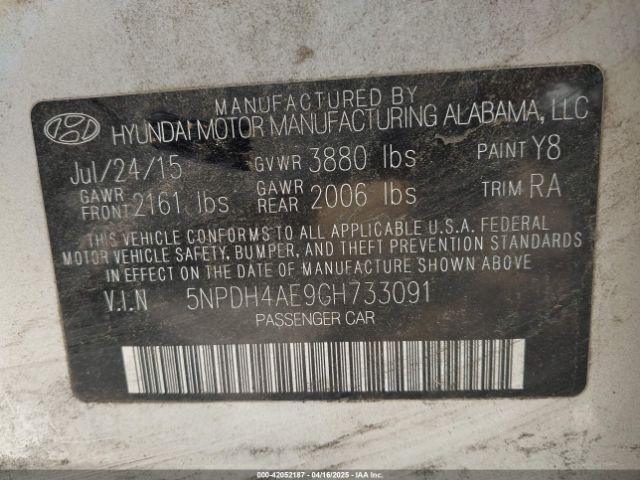 5NPDH4AE9GH733091 Hyundai ELANTRA SE