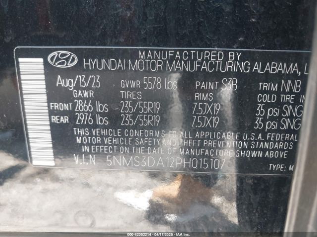 2023 HYUNDAI SANTA FE HYBRID 5NMS3DA12PH015107 Photo 8