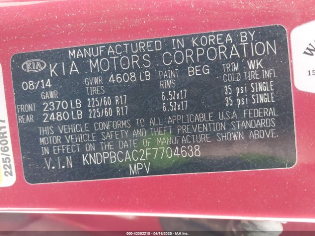 KNDPBCAC2F7704638 KIA Sportage Lx