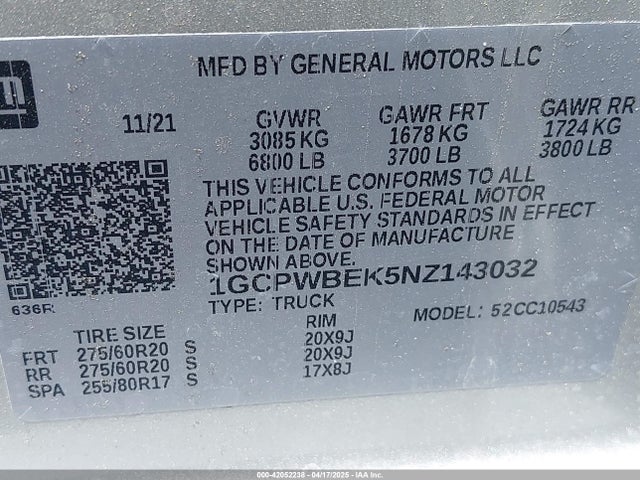 1GCPWBEK5NZ143032 Chevrolet Silverado 1500 Ltd 2wd  Short Bed Custom