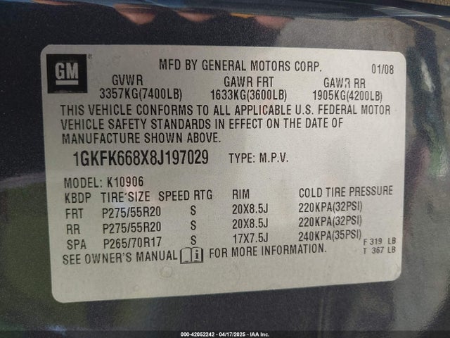 2008 GMC YUKON XL 1GKFK668X8J197029 Photo 8