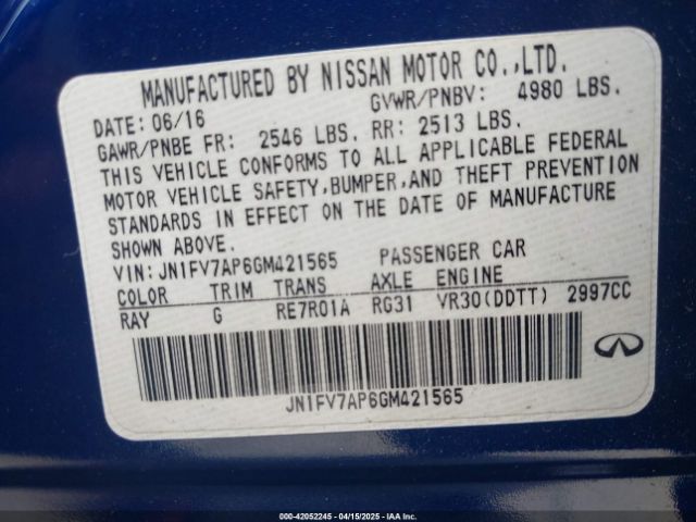 JN1FV7AP6GM421565 Infiniti Q50 3.0t Red Sport 400