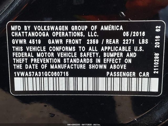 1VWAS7A31GC060715 Volkswagen Passat 1.8t R-line