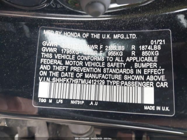 SHHFK7H97MU412129 Honda Civic Sport Touring