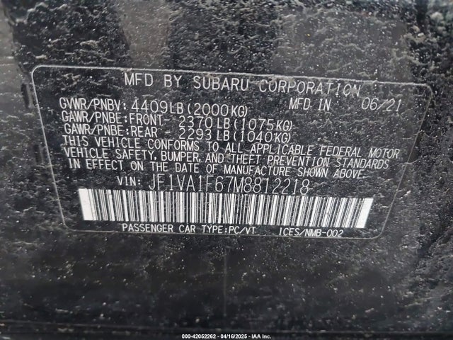 JF1VA1F67M8812218 Subaru Wrx Premium
