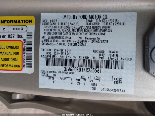3FA6P0RU1KR235561 Ford Fusion Hybrid Titanium