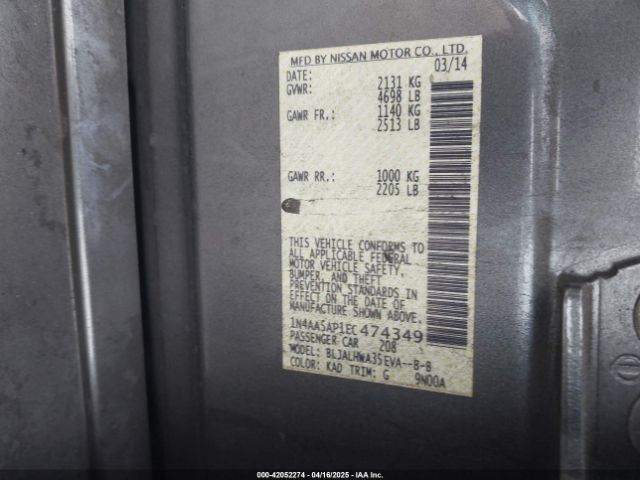 1N4AA5AP1EC474349 Nissan Maxima 3.5 Sv