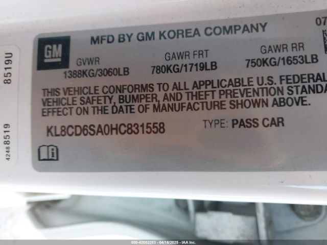 KL8CD6SA0HC831558 Chevrolet Spark 1lt Cvt