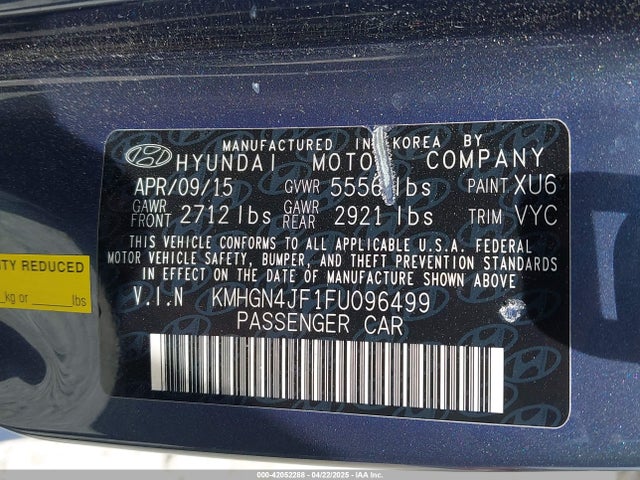 Aukcja sprzedaży 2015 Hyundai Genesis 5.0, vin: KMHGN4JF1FU096499, numer aukcji: 42052288