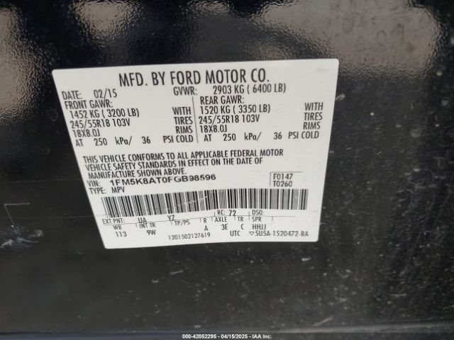 1FM5K8AT0FGB98596 Ford Police Interceptor