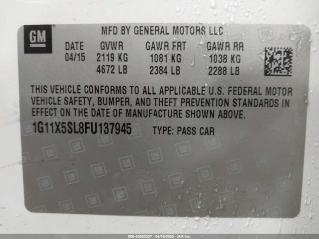 1G11X5SL8FU137945 Chevrolet Impala 1fl