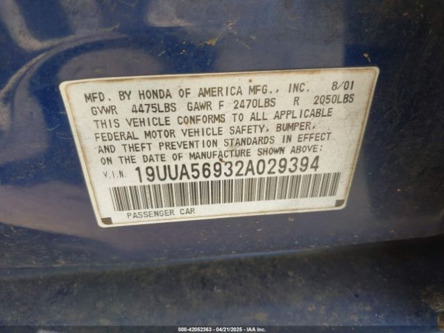 2002 ACURA TL 19UUA56932A029394 Photo 8