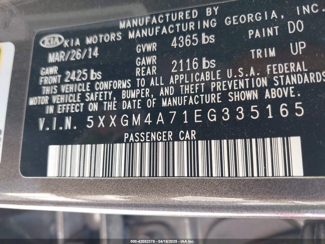 5XXGM4A71EG335165 KIA Optima Lx